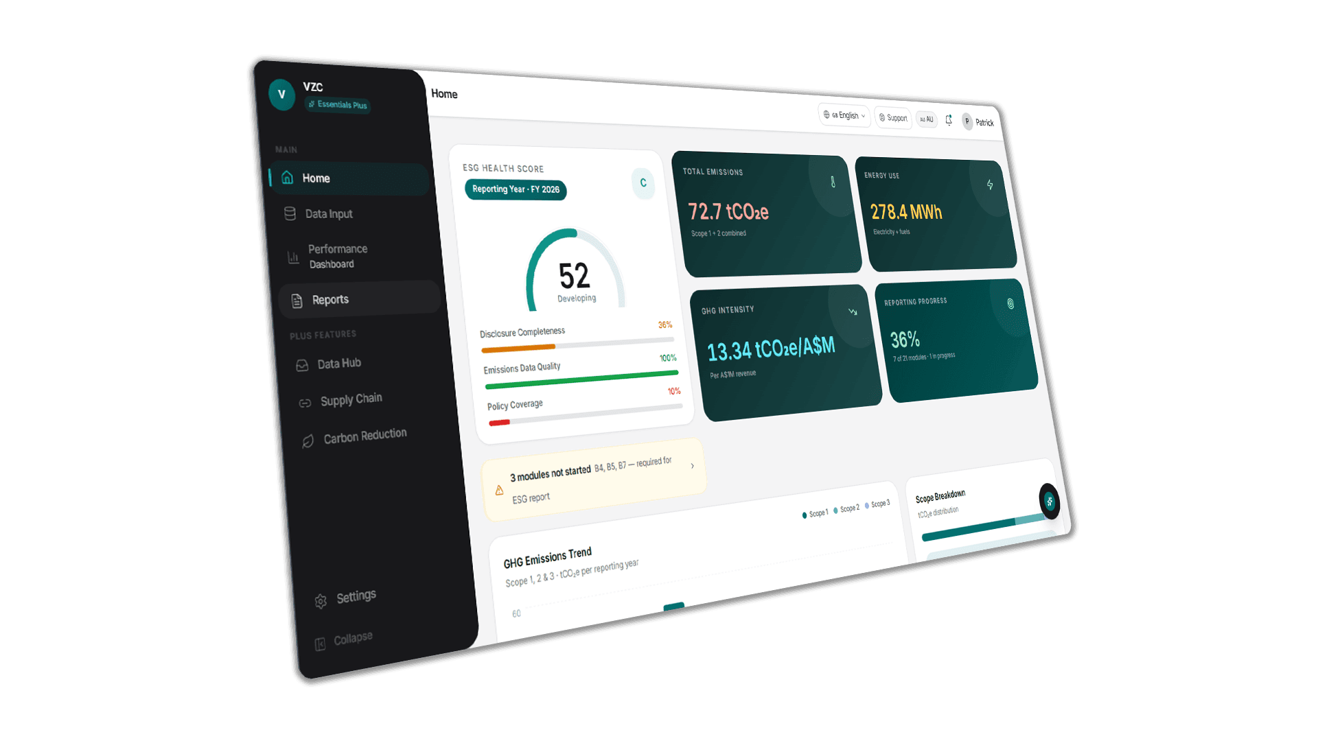 Essentials ESG reporting dashboard